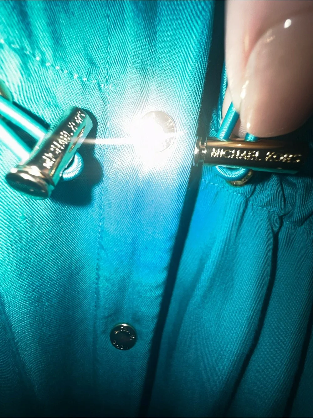 Michael Michael Kors Teal Utility Cinch-Waist Shirt Dress Gold Hardware - Size S